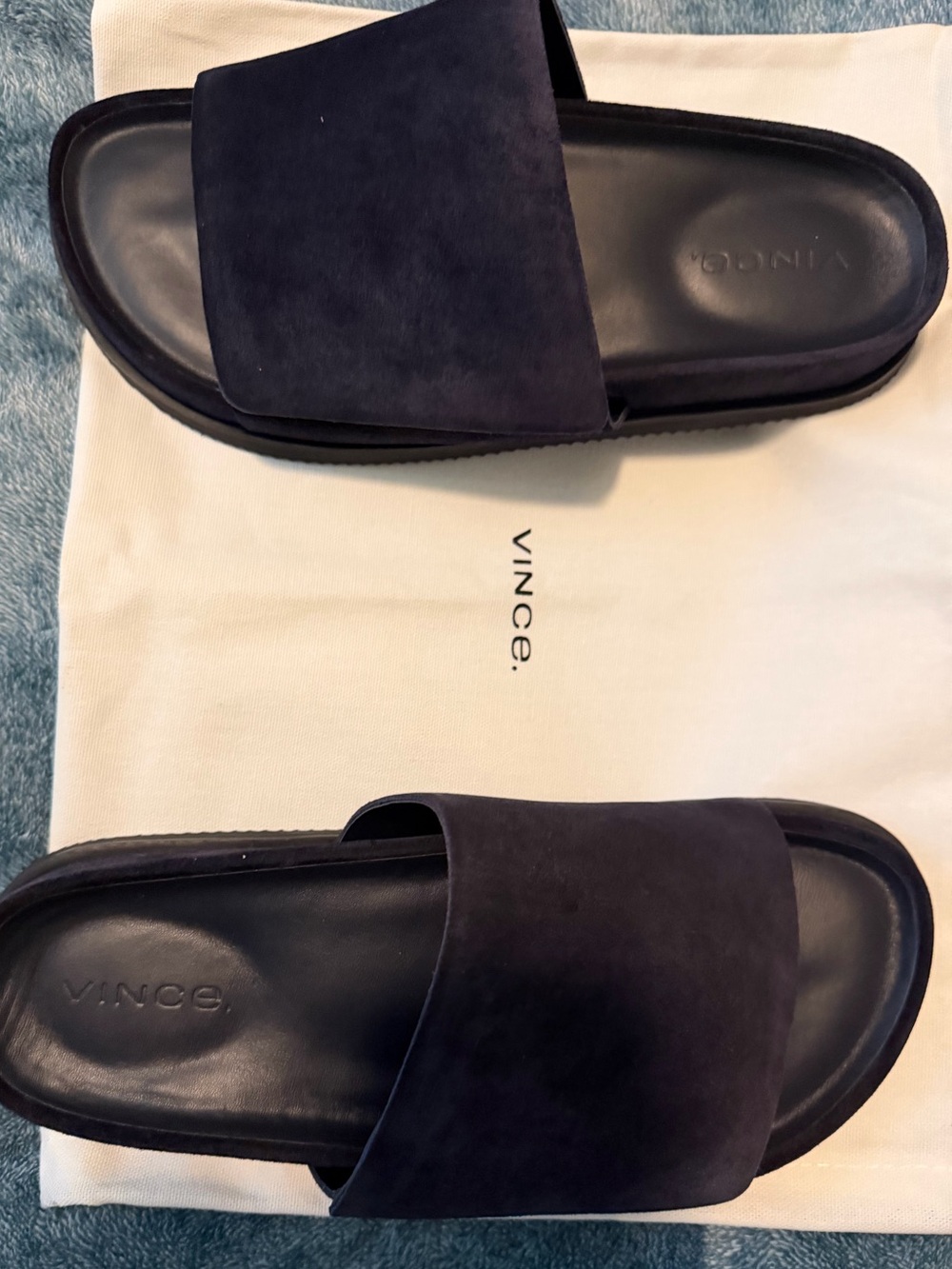 NWT Vince Del Rey Slide Sandal, Night Blue Suede